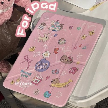 卡通可愛星空KT貓 iPad 帶筆槽 變形保護套 蘋果平板殼 Air 6 5 10 9 8 7 6 Pro 11 13吋