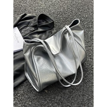 大容量包包女包2025新款銀色單肩包大學生通勤托特包