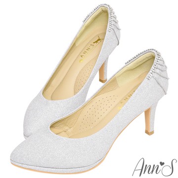 Ann’S魅力女神-後跟鑽石流蘇防水台尖頭婚鞋-8cm-銀