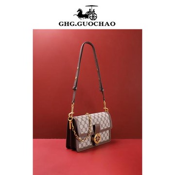 法式輕奢奢侈品牌女士真皮包包高級感氣質復古印花鏈條斜挎小包包