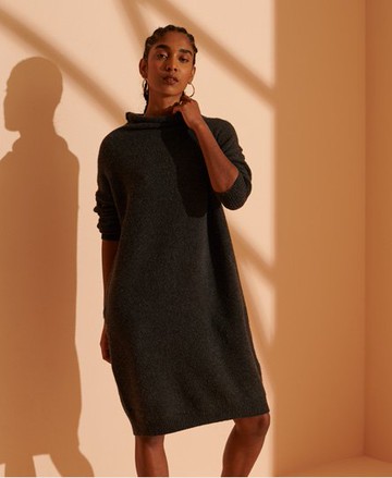 Superdry Women's Women's Isabella Funnel Neck Dress Dark Grey / Dark Charcoal Marl - Size: 14 Size: 10