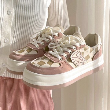 ins女鞋新款春夏大頭鞋女厚底帆布鞋百搭棋盤格爆款板鞋子