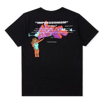 Men's Off-White 1/4 Back Printing Short Sleeve Black T-Shirt