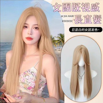 [台灣出貨附發票] 八字中分整頂假髮 假髮 假髮女 wig 仿真 假髮女整頂 黑色假髮 長假髮 男女假髮 黑長直假髮