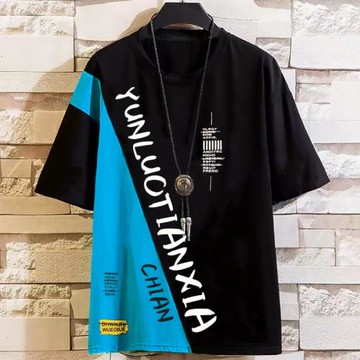 特大碼加肥加大港風胖子肥佬特體寬松拼接350斤上衣半短袖體t恤男