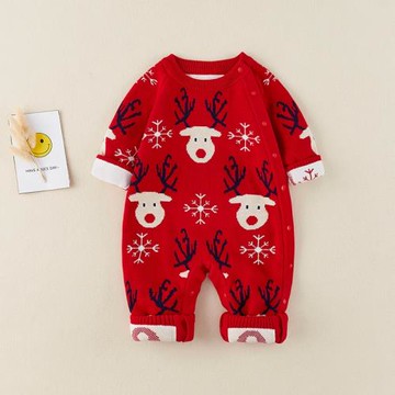 圣誕節新生嬰兒秋冬毛衣連體衣衣服百天可愛男女寶寶過年拜年爬服
