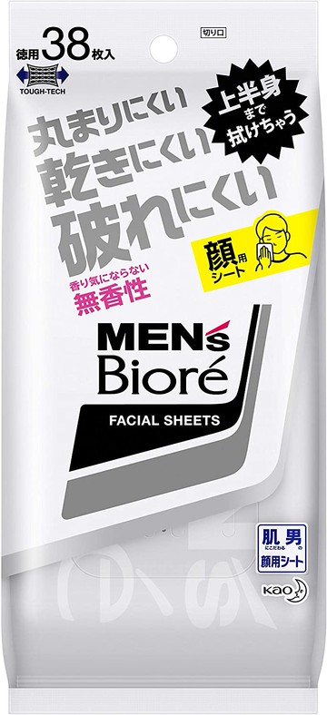 Kao Men\'s Biore Face Wash Sheets, Fragrance-free, Tabletop Type, 38 Sheets