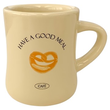 沐慕家居 陶瓷馬克杯 300ml  愛心捲麵包 米色  1個