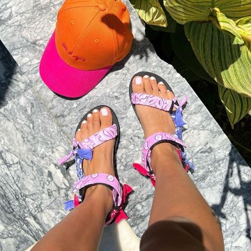 TREKKY 遊牧拼貼印花涼鞋 粉紫紅拼色 - EU37