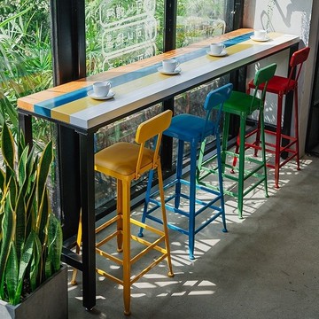 免運 吧檯桌 高腳桌 奶茶桌 酒吧桌椅組合 北歐實木彩色高腳家用靠窗咖啡奶茶酒吧熱銷吧臺桌椅奶茶店長條特惠/開立發票 售後保障 k1221