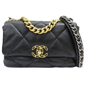 CHANEL 香奈兒 黑色 羊皮 19 鍊帶 肩背包 無卡 AS1160 【二手名牌BRAND OFF】
