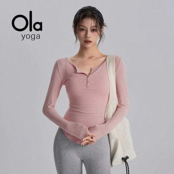 ola yoga女顯瘦健身V領瑜伽服高彈戶外跑步運動長袖透氣速幹衣普拉提上衣