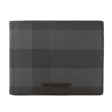 [平輸版]BURBERRY  經典格紋帆布6卡對開短夾(炭灰色)真品平輸