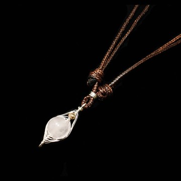 【水晶系列】SBI 粉晶脈輪之眼 韓蠟繩套鍊吊墜 (可客製)(雙面)