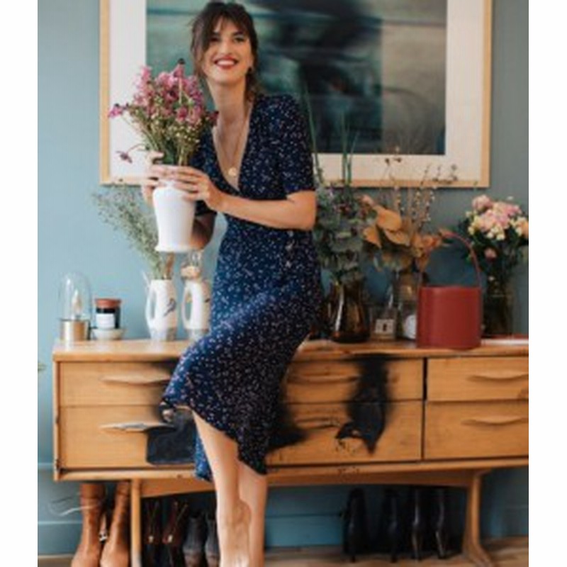 ワンピース ドレス ワンピース 春夏秋 ｖネック ラップスカート 膝下丈 フロントボタン ウエストリボン 水玉 ドット ブルー ワインレッド 通販 Lineポイント最大1 0 Get Lineショッピング