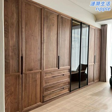 【全實木環保】大衣櫃 衣帽間 整體衣櫃 臥室衣櫃 開放式衣櫃 北歐日式風格 黑胡桃木櫻桃木 多尺寸定製 環保清漆