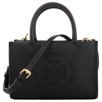 TORY BURCH-Ella 皮雕標誌皮革兩用斜背包/黑mini