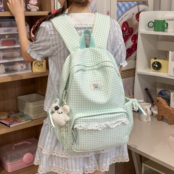 新款🎉🔥臺灣出貨🔥少女風格子高顏值雙肩包女初中學生韓系ins風輕便書包大容量揹包雙肩包 輕量化書包 後背包 肩包