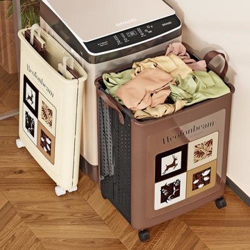 復古折疊臟衣籃家用帶輪塑料大洗衣簍玩具收納衛生間臟衣服收納筐