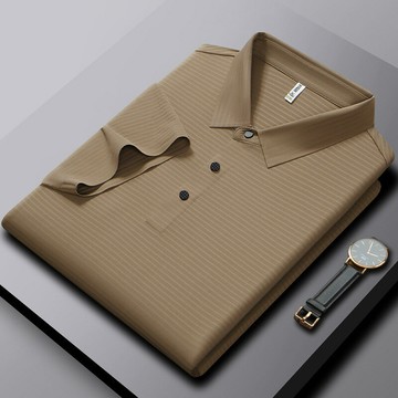 【新款熱賣】男裝梯形格坑條風格商務簡約休閑短袖翻領POLO衫男