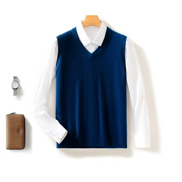 【巴黎精品】現貨+預購 100%羊毛毛衣無袖針織衫-保暖寬鬆V領針織背心男上衣6色a1ie40