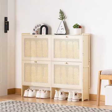Happylife 楠竹奶白翻門鞋櫃 單層四門 Y12372