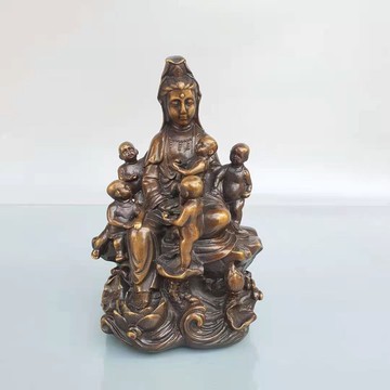 純銅送子觀音佛像擺件觀世音菩薩祈福求子保平安家用供奉桌面擺件