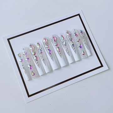 穿戴式美甲贴片欧美芭蕾甲加长辣妹闪钻爆闪粉法式成品指甲片