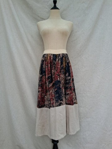Designer collection 禪意樹林印花亞麻拼接繭型長裙