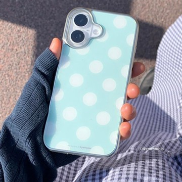✨iPhone手機殼✨韓系ins小眾夏日清爽低飽和薄荷綠撞奶白波點適用iphone17/16prom