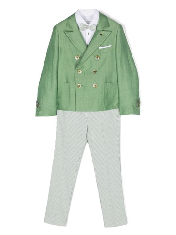 Colorichiari - double-breasted striped suit set - kids - Polyamide/Linen/Flax/Acetate/Cotton/Elastane/Viscose - 6 yrs - Green