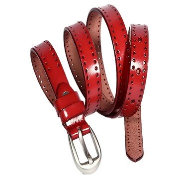 本革職人 真皮獨特魅力鏤空穿孔造型針扣式皮帶  紅色  105cm