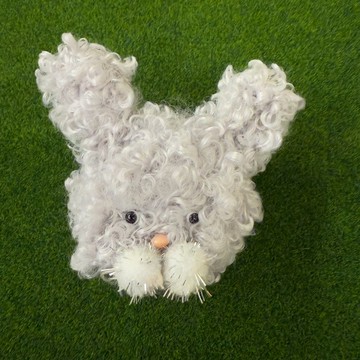 灰兔捲捲毛頭吊飾5cm白臉頰-毛根扭扭棒手作吊飾/モール