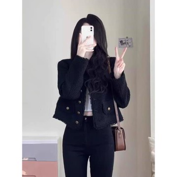 黑色小香風外套女秋冬2025新款高級感小個子名媛千金法式短款上衣