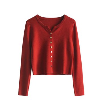 紅色針織開衫女2025新款春裝外搭短款毛衣外套洋氣長袖上衣打底衫