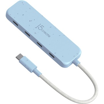 j5create 環保材質USB-C Gen2轉四埠Type-C高速集線器  JCH345EC(清新藍)