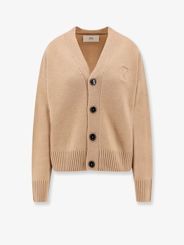 Extrafine merino wool and cashmere cardigan with embroidered logo - AMI PARIS - gender_Woman