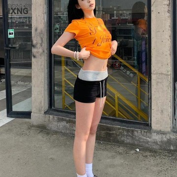 【核心賣點】美式辣妹 運動短褲女 2026撞色夏季新款 修身低腰 抽繩休閒 熱褲 女短褲 女裝 短褲 辣妹短褲 休閒短褲