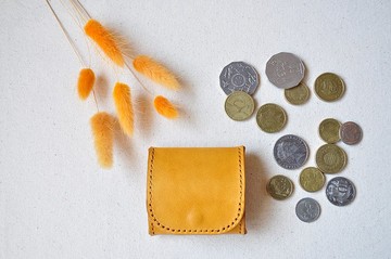 方型摺疊皮革零錢包-銘黃