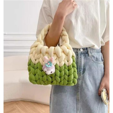 小蔻撞色冰島包diy手工編織包包超粗毛線自制甜妹風星黛露手拎包