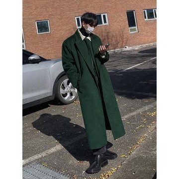 MRCYC長款毛呢大衣男秋冬季韓版寬松高級感加棉加厚呢子風衣外套