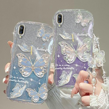 免運·波浪邊閃粉蝴蝶結適用三星s23ultra手機殼矽膠s24少女s22+高級感奢華s21新款透明s20fe