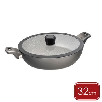 《PEDRINI》MiaFull附蓋不沾雙耳平底鍋-32cm-- 平煎鍋 不沾鍋 電磁爐用 不挑鍋 雙柄鍋