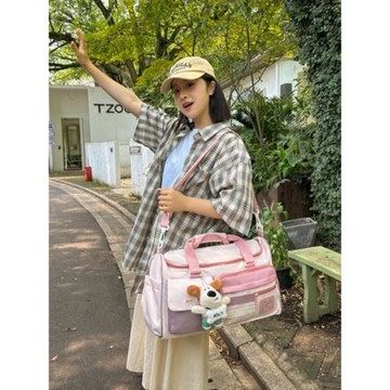 大容量短途旅行包防水運動健身包可套拉桿箱登機包撞色手提行李包