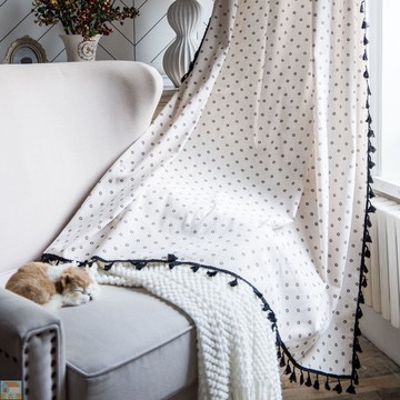 窗簾雛菊印花韓式小窗廚房簾棉麻半遮光窗簾成品飄窗