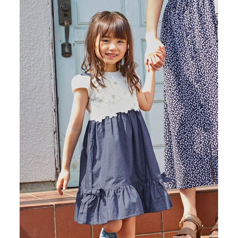 オンワード Any Fam Kids ワンピース フラワーレースドッキングワンピ ネイビー 110 キッズ 送料無料 通販 Lineポイント最大get Lineショッピング