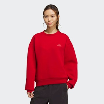 ADIDAS 愛迪達 阿迪達斯 日常穿著 寬鬆 圓領套頭衫 女長袖上衣-紅色 CW CREW-JZ1640