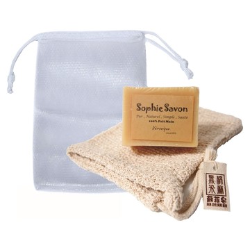 Sophie Savon 蘇菲皂 無染棉麻皂袋 附網袋 16 x 12cm 親膚柔軟 無染料 可吊掛  1個  淺棕色  1入