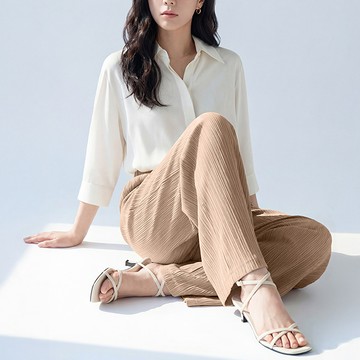 顯瘦垂感細褶寬褲