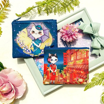 零錢包 | 帆布 | 水洗不退色 - 九份旗袍貓、鈴蘭花旗袍貓 2 款